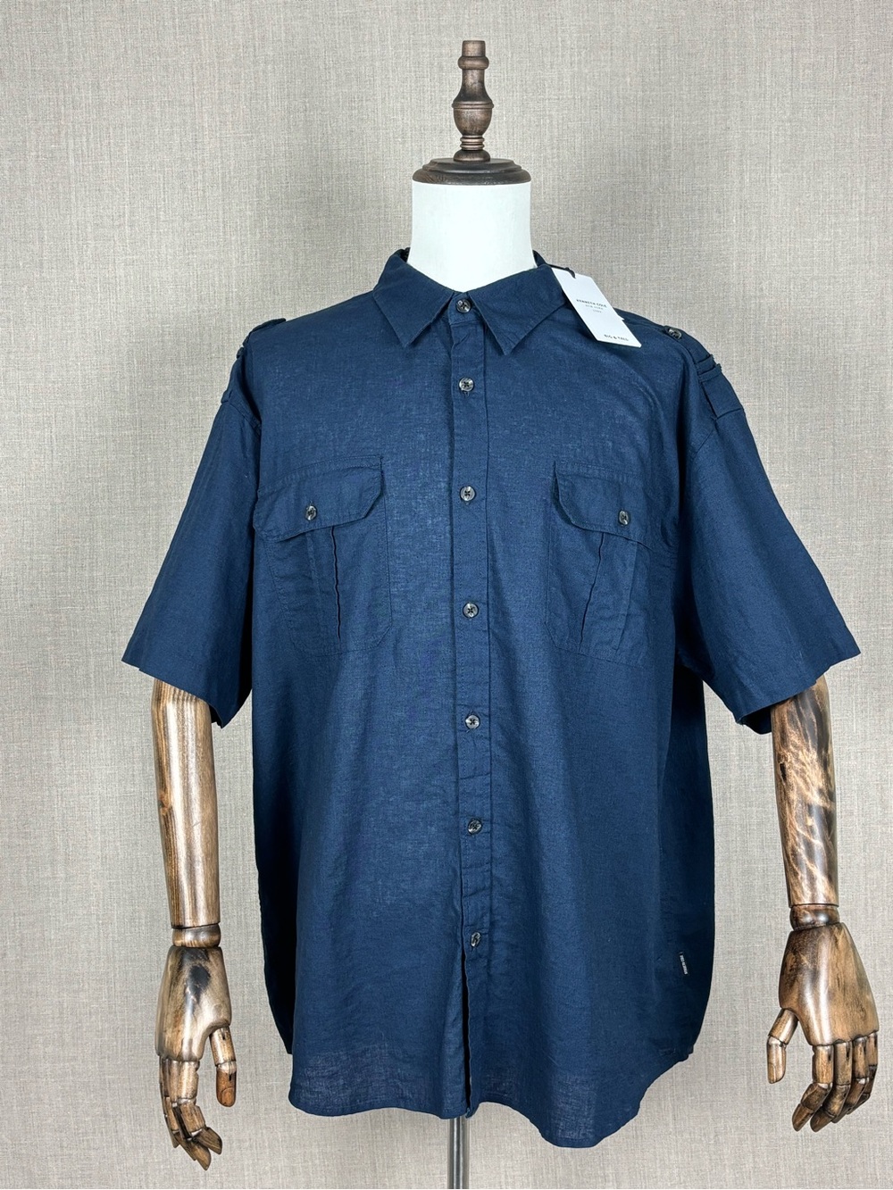 Kenneth Cole Men’s Linen Cotton Shirt Navy Big & Tall 3X NWT - Picture 2 of 12